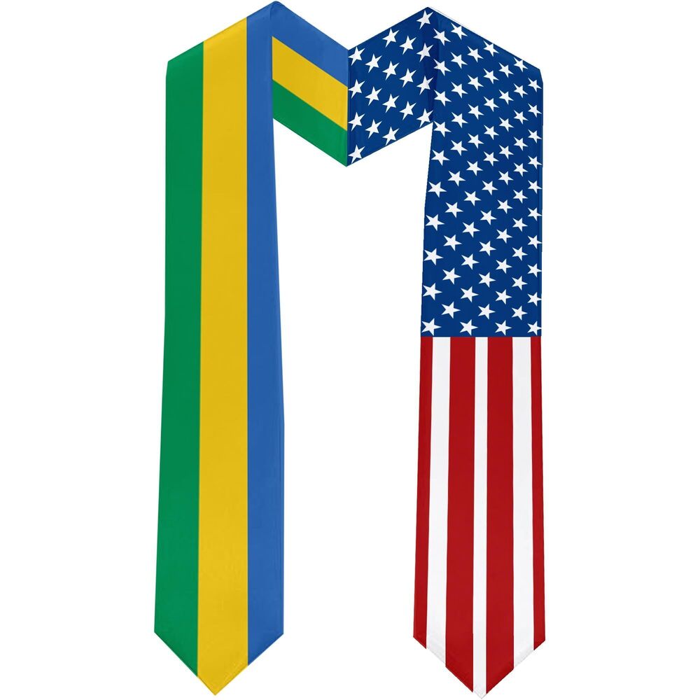 8154 2025 Gabon Flag and USA Flag Graduation Stole Graduation Sash Class of